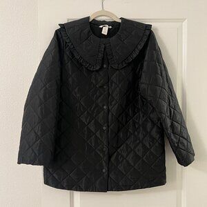H&M HM Black Quilted Jacket with Large Oversized Collar